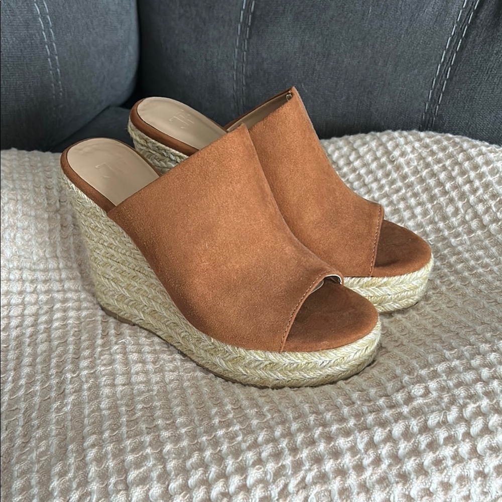 JustFab Tan Wedge Sandals